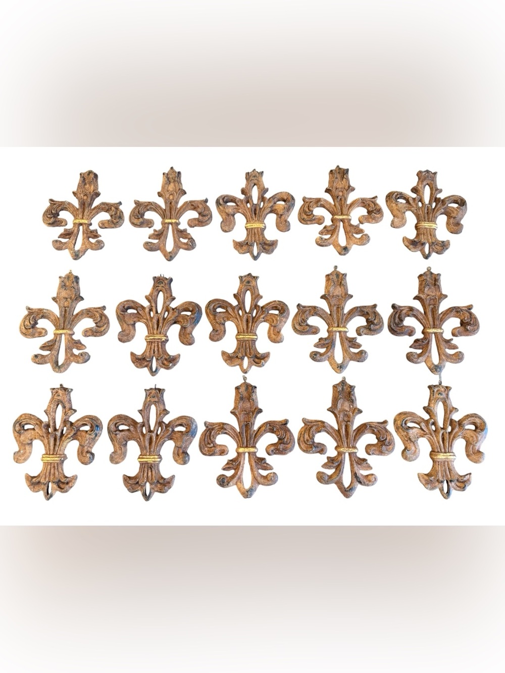 Fleur-de-Lis Metal Wall Accent Set - Brown with Gold Highlights
